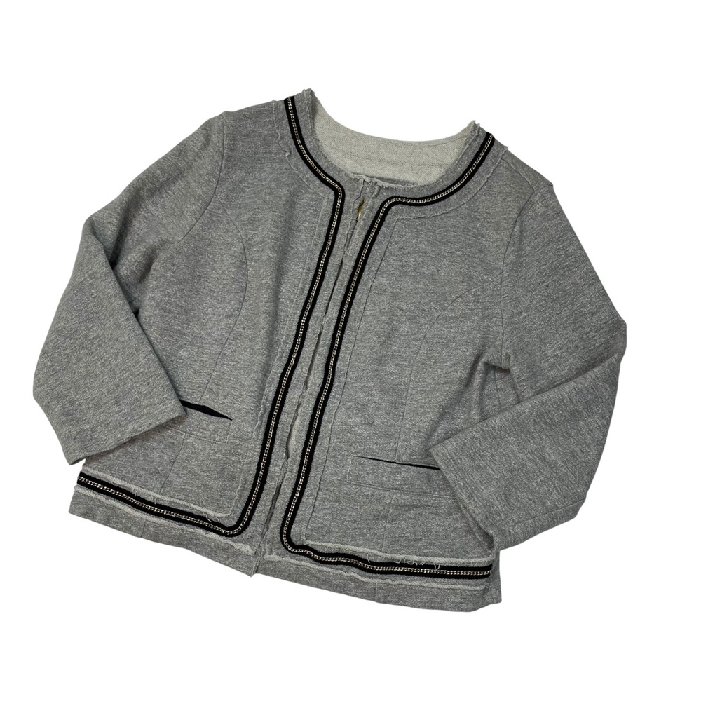 Princess Vera‎ Wang Blazer Jacket Gray Knit Trim Open Front Career Womens